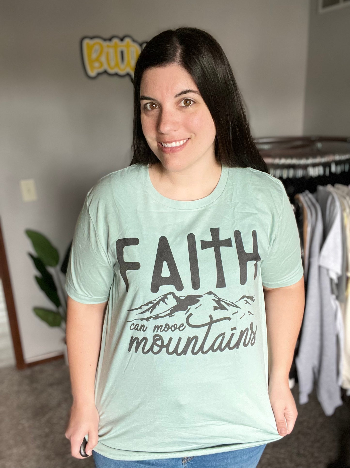 Faith Can Move Mountains Dusty Blue Tee