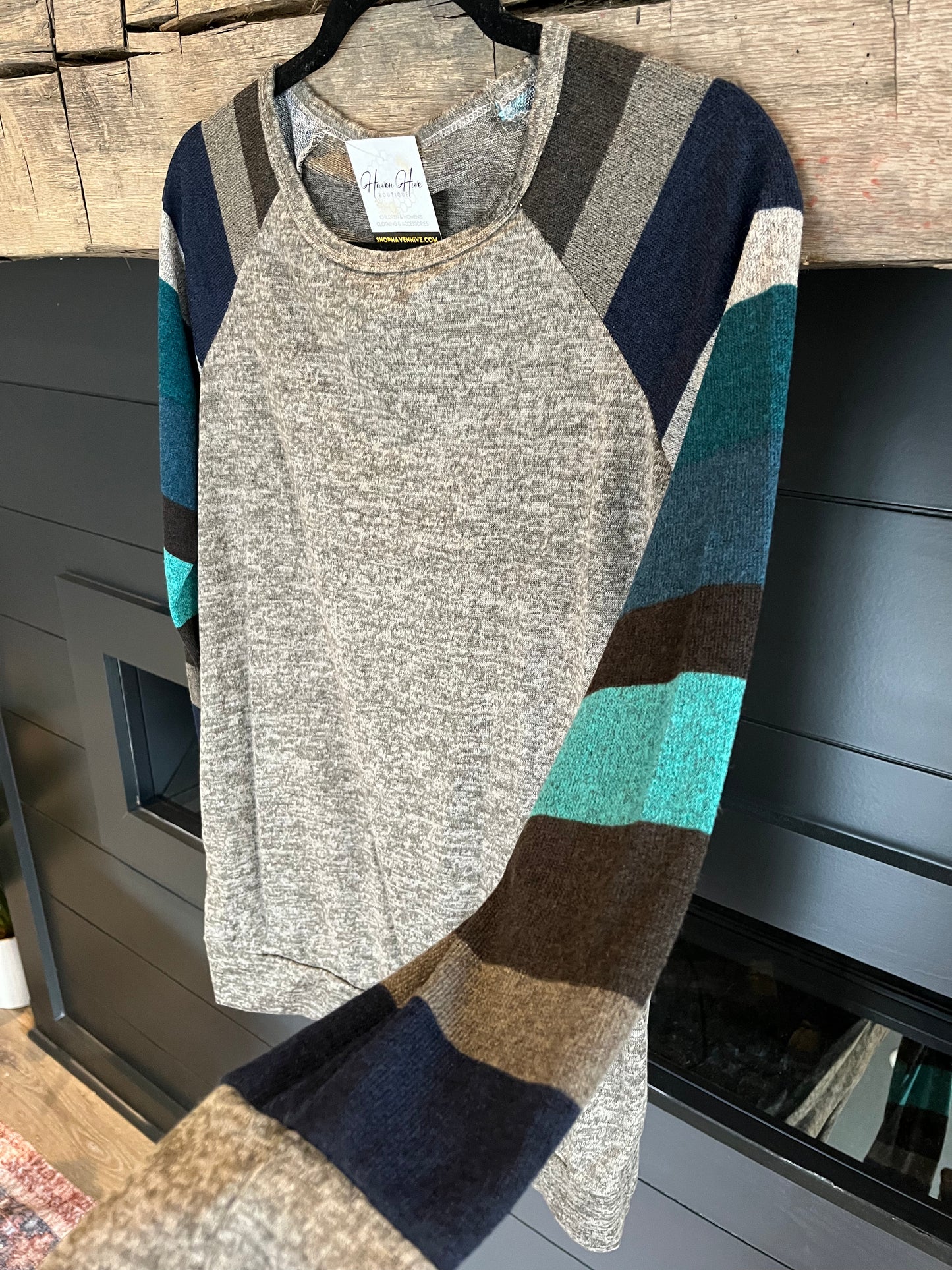 Charcoal Heathered Blue Stripe Top