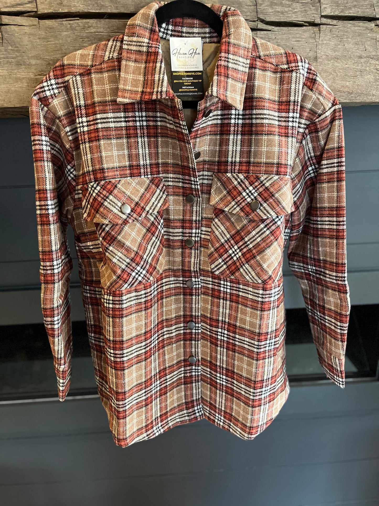 Rust Quilt-Lined Plaid Shacket
