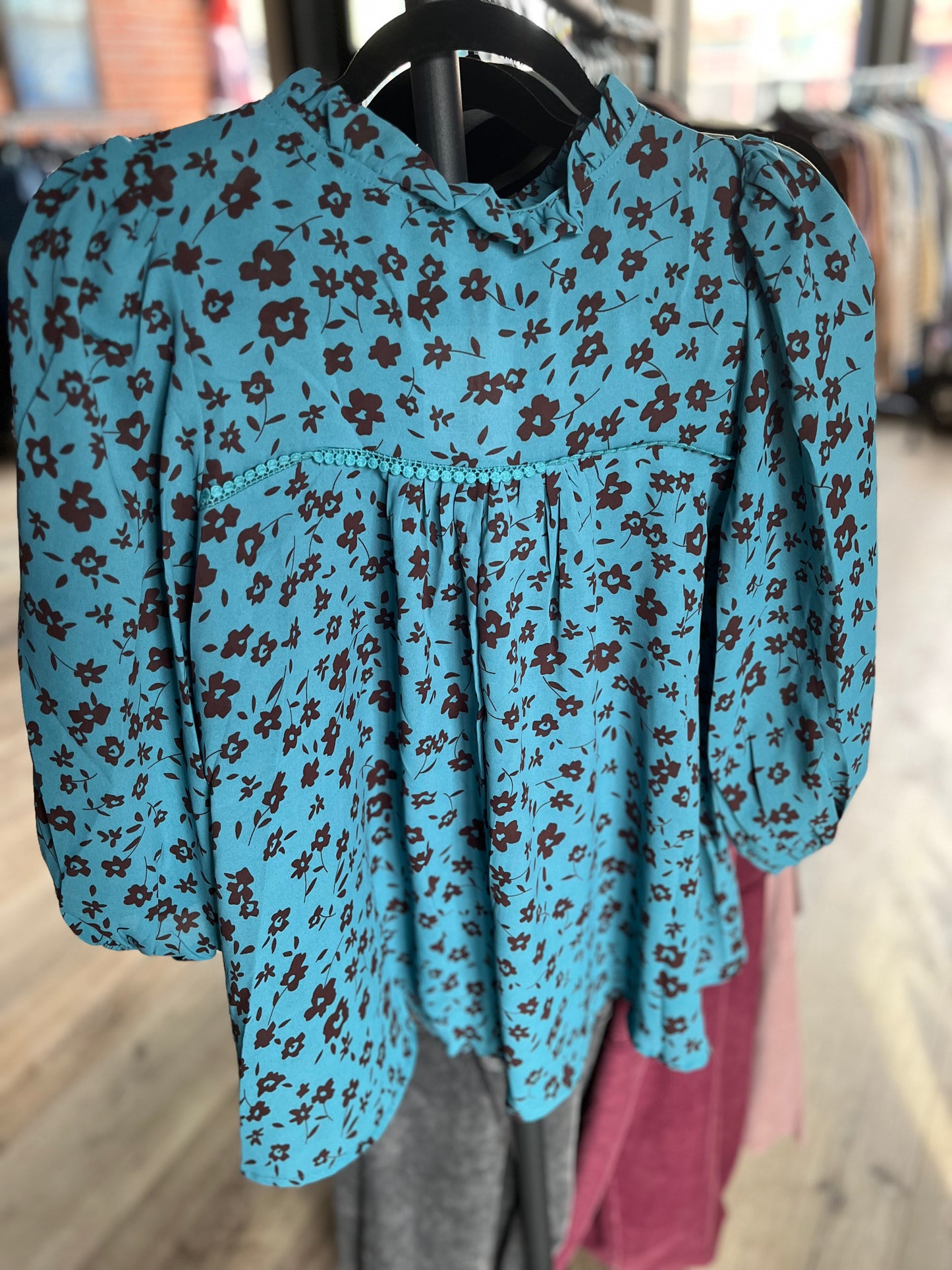 Umgee Black & Teal Floral Top