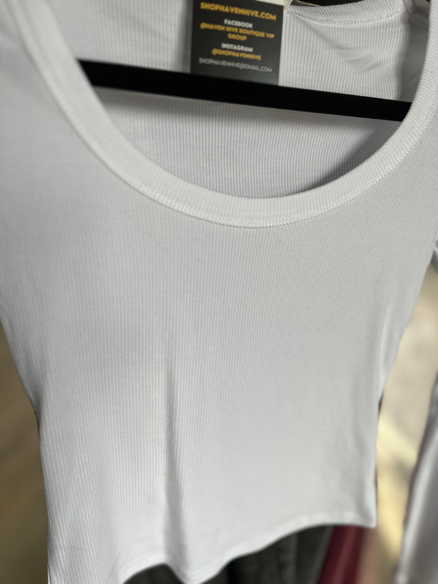 White Long Sleeve Round Neck Ribbed Cropped Tee