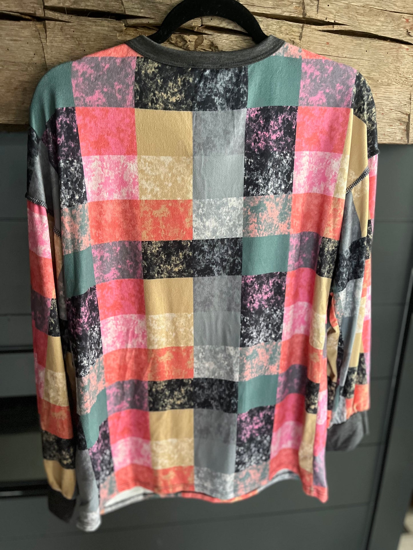 Multicolor Plaid Button Top