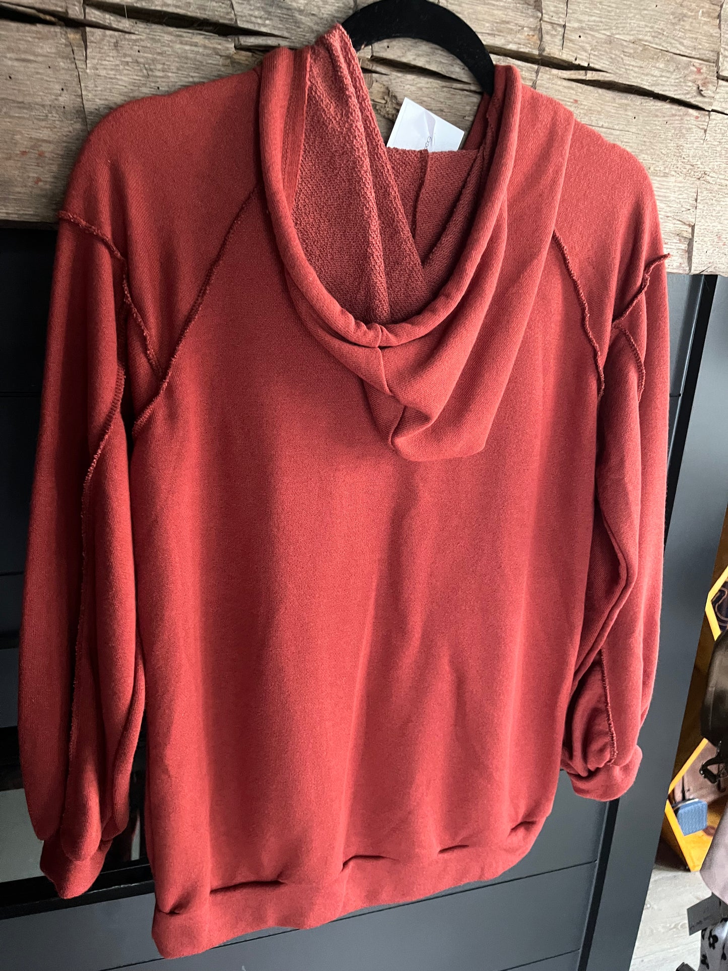 Exposed Seam Dark Rust Hoodie