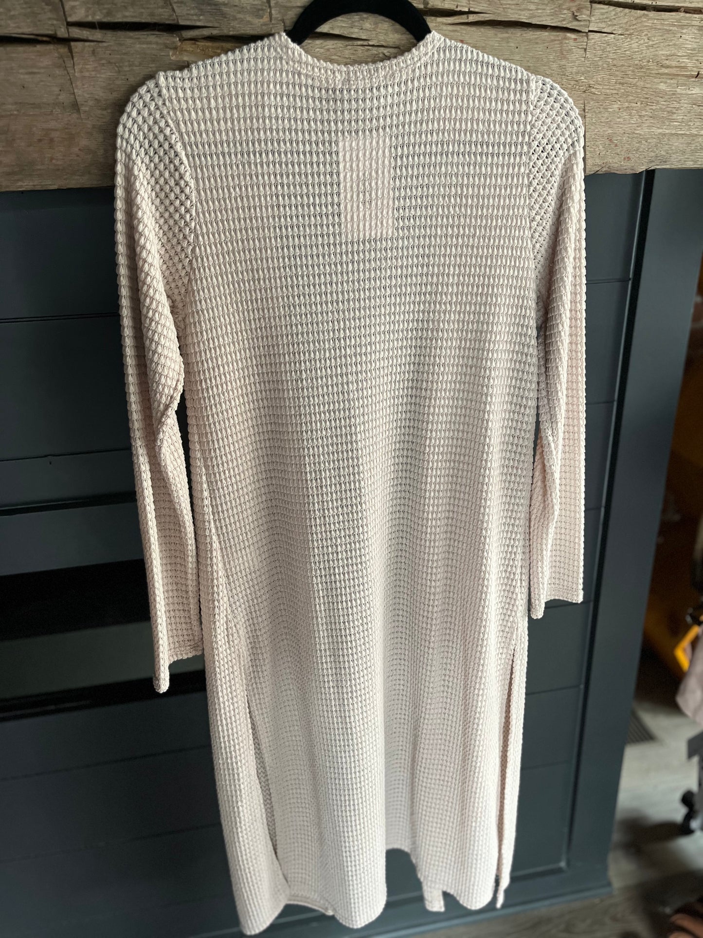 Side Slit Waffle Cardigan--Light Taupe