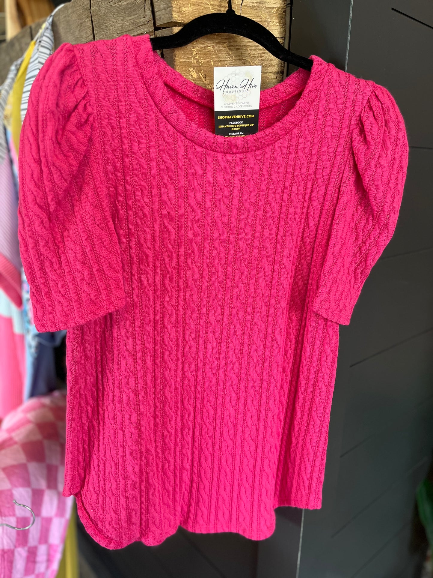 Knit Puff Sleeve Top--Blue