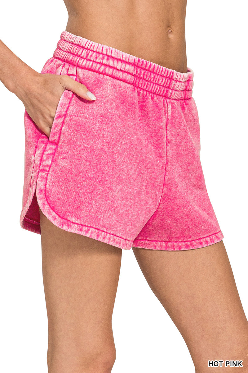 Hot Pink Acid Wash Dolphin Shorts