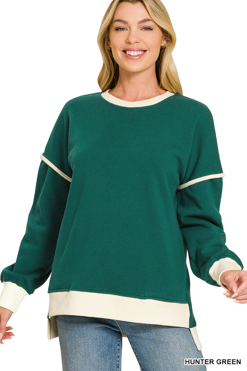 Fleece Contrast Trim Piping Sweatshirt