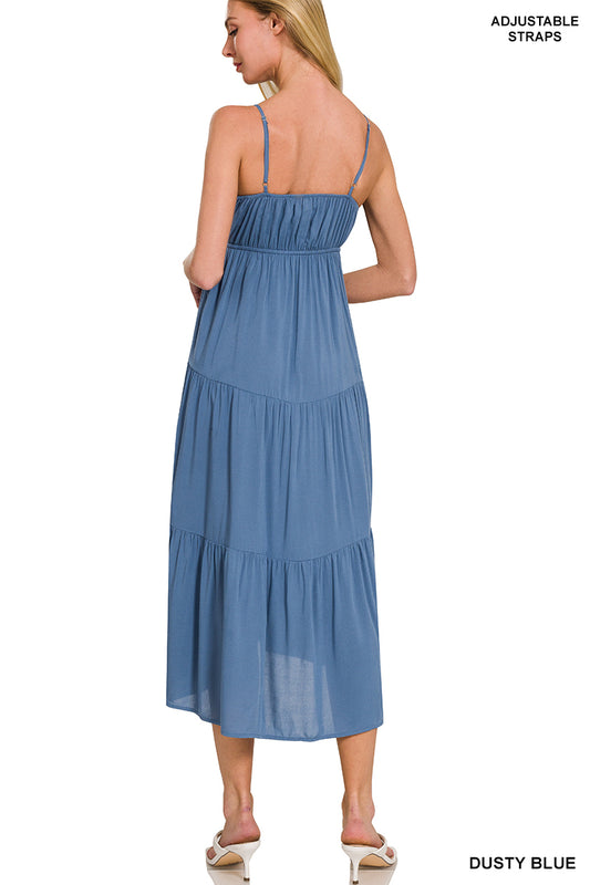 Woven Sweetheart Neckline Midi Dress