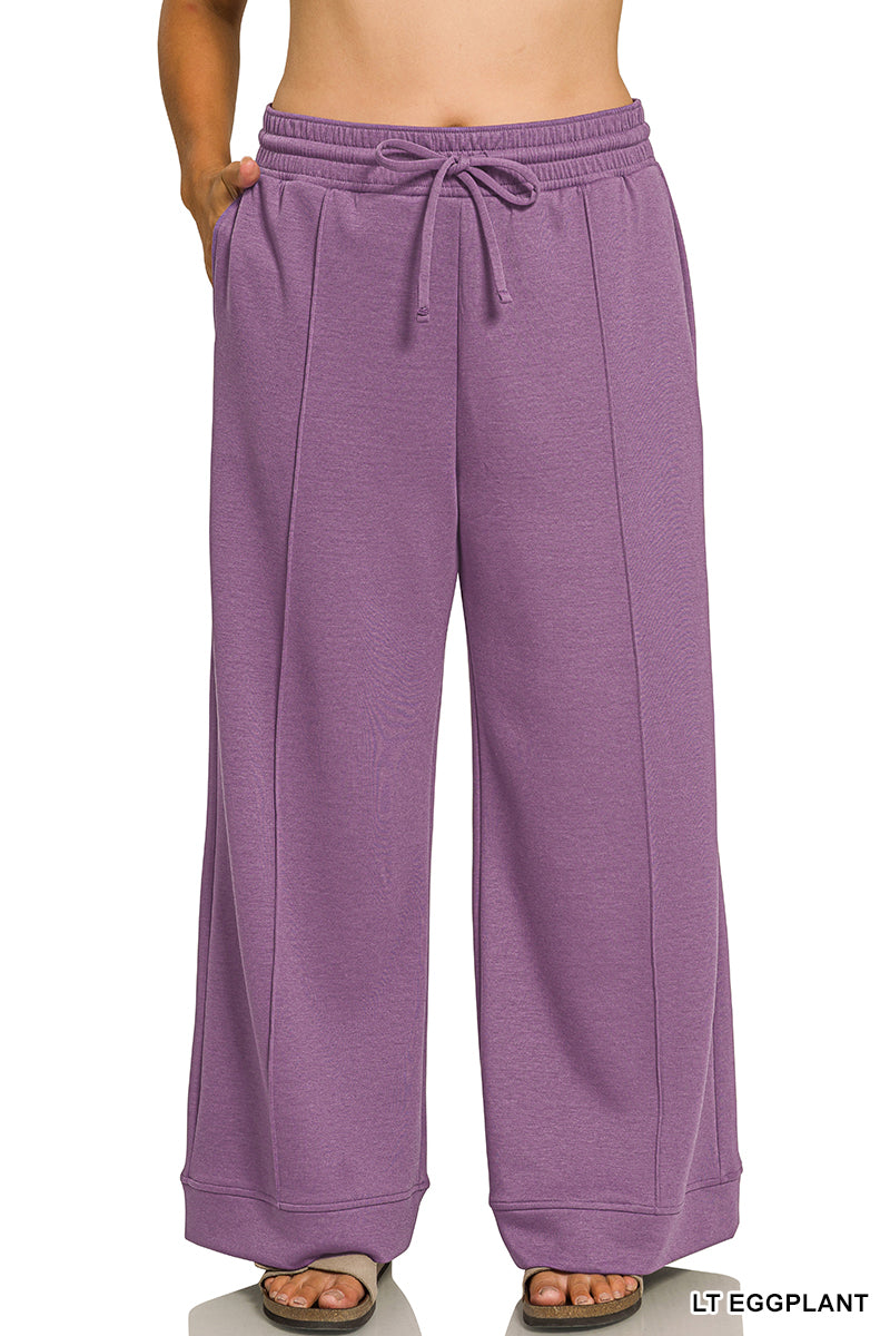 Eggplant PLUS Scuba Pintuck Wide Leg Pants