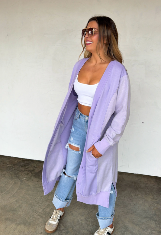Lavender Desi Sweatshirt Cardigan