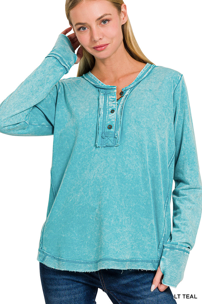 Teal Thumb Hole Cuff Long Sleeve Top