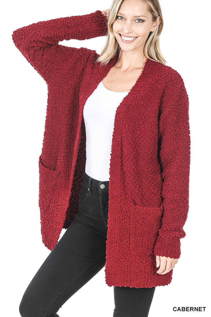 Cabernet Popcorn Sweater Cardigan w/ Pockets