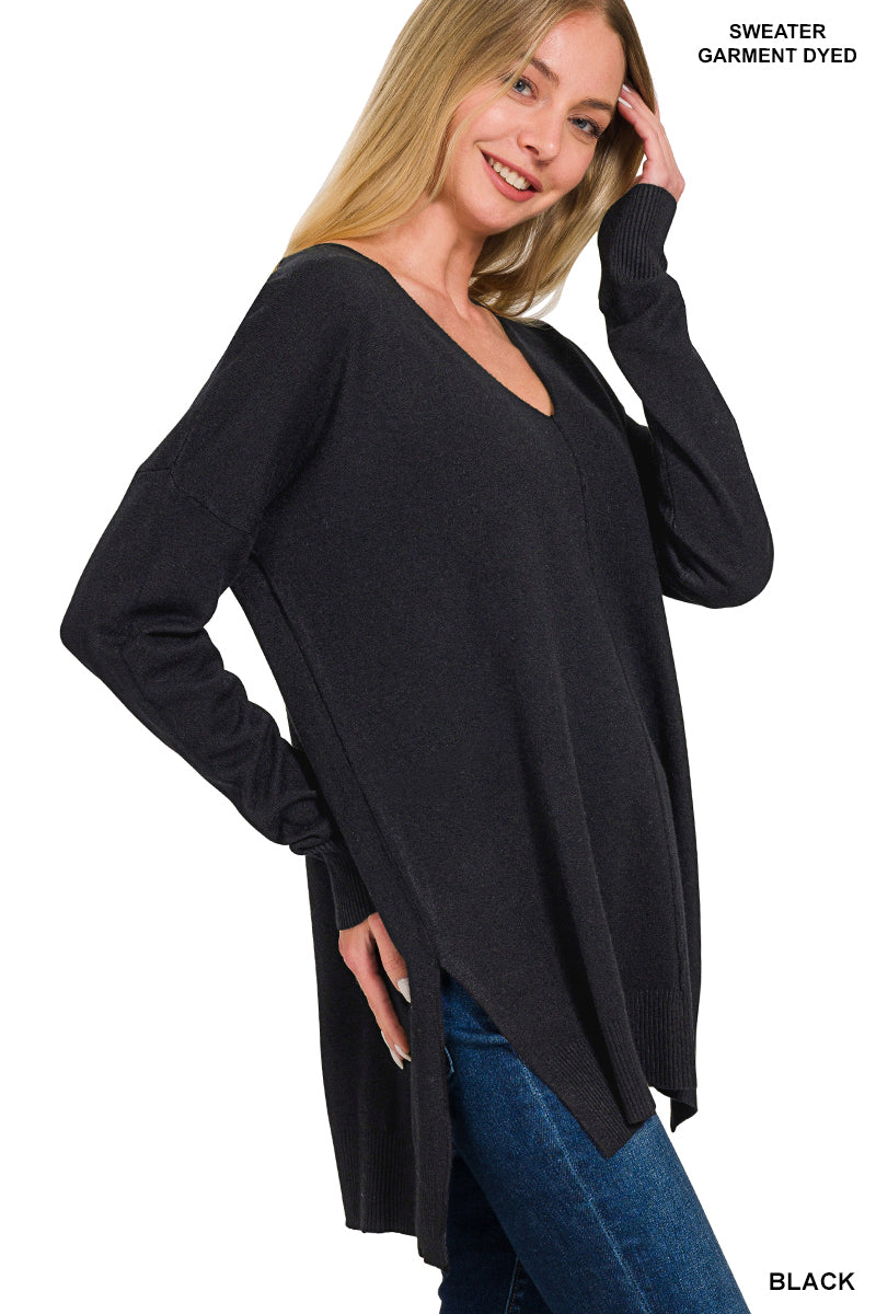 Black Hi-Low Center Seam Sweater