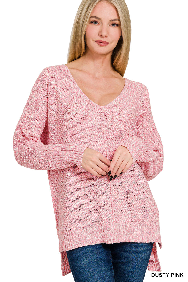 Mid-Weight Dusty Pink V-neck Knit Sweater