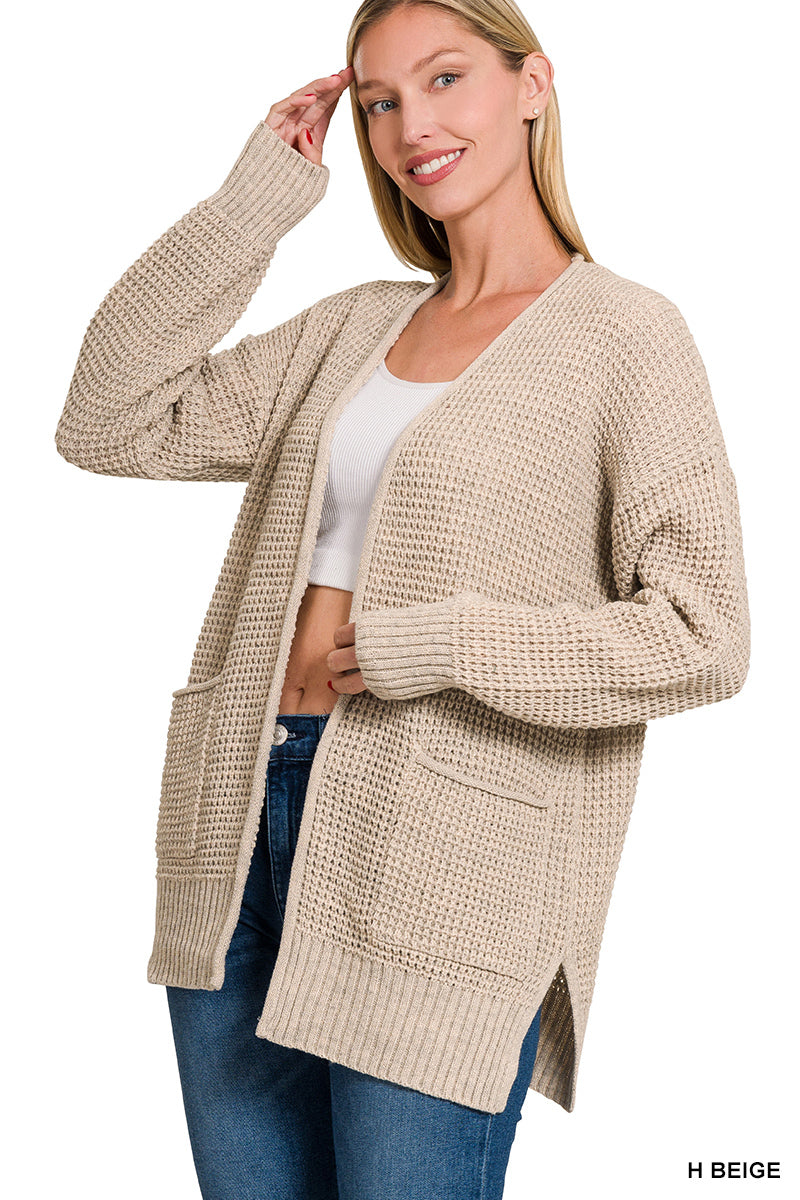 Low Gauge Waffle Open Cardigan Sweater
