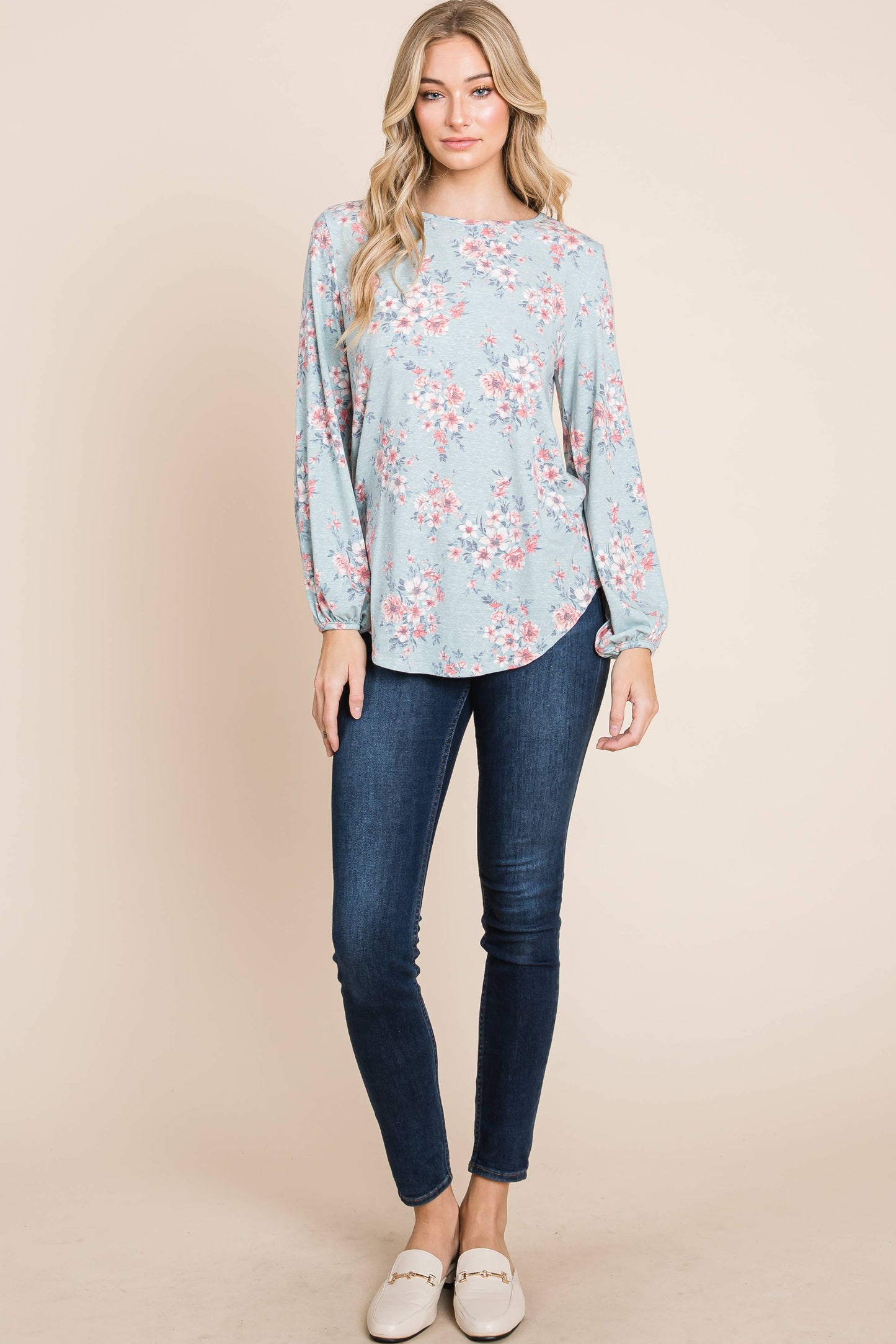 Mint Relaxed Fit Floral Print Top