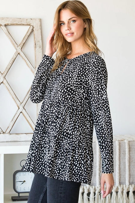 Keyhole Animal Print Long-Sleeve Top