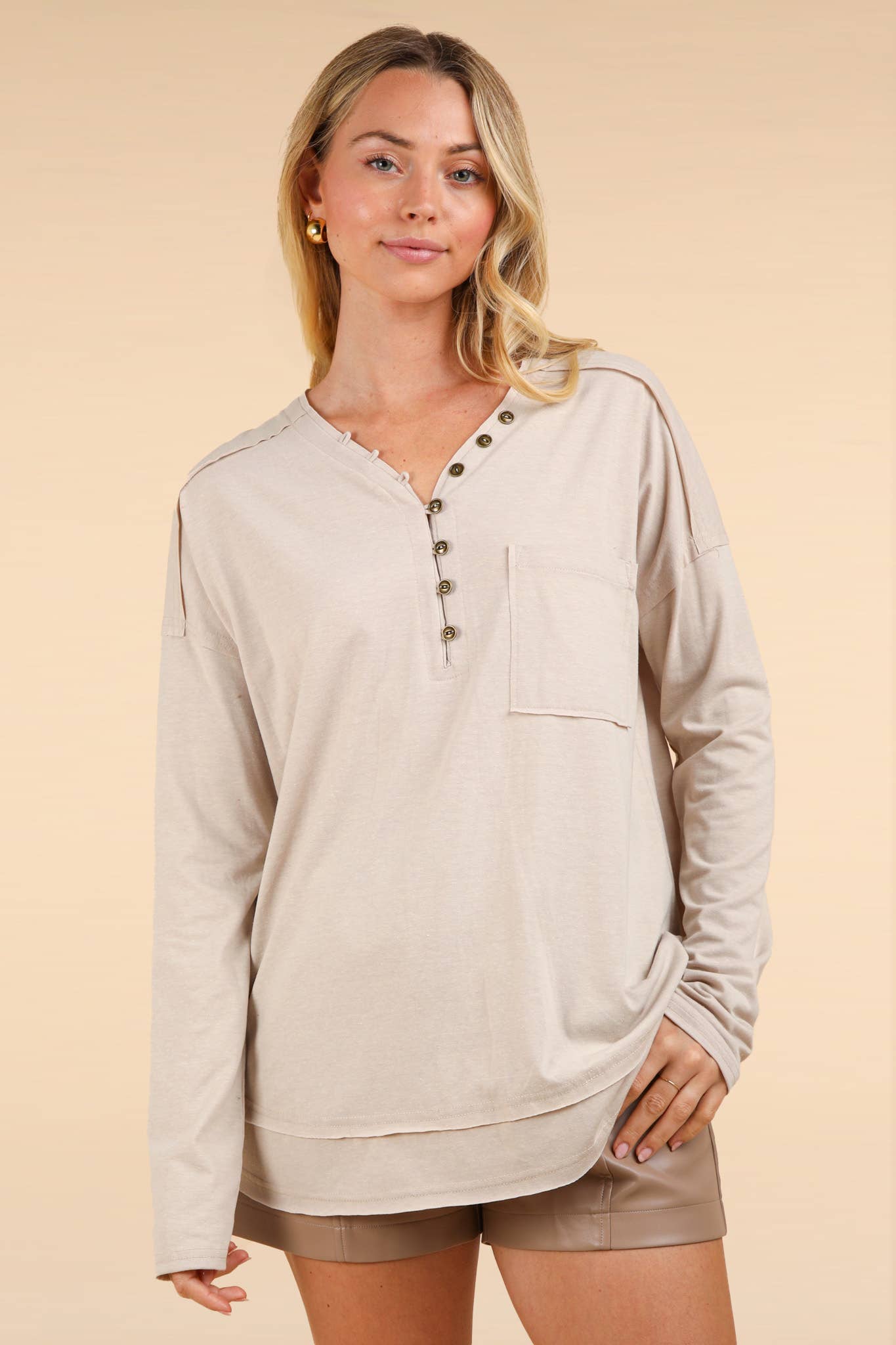 Mineral Washed Cotton Comfy Knit Top, Mauve