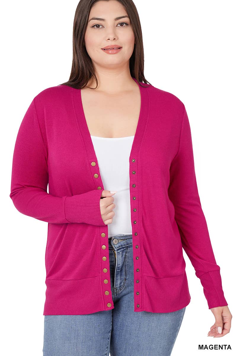 Snap Button Cardigan--Hot Pink