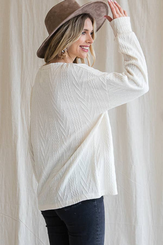 Cream Casual Drop Shoulder Cable Knit Top