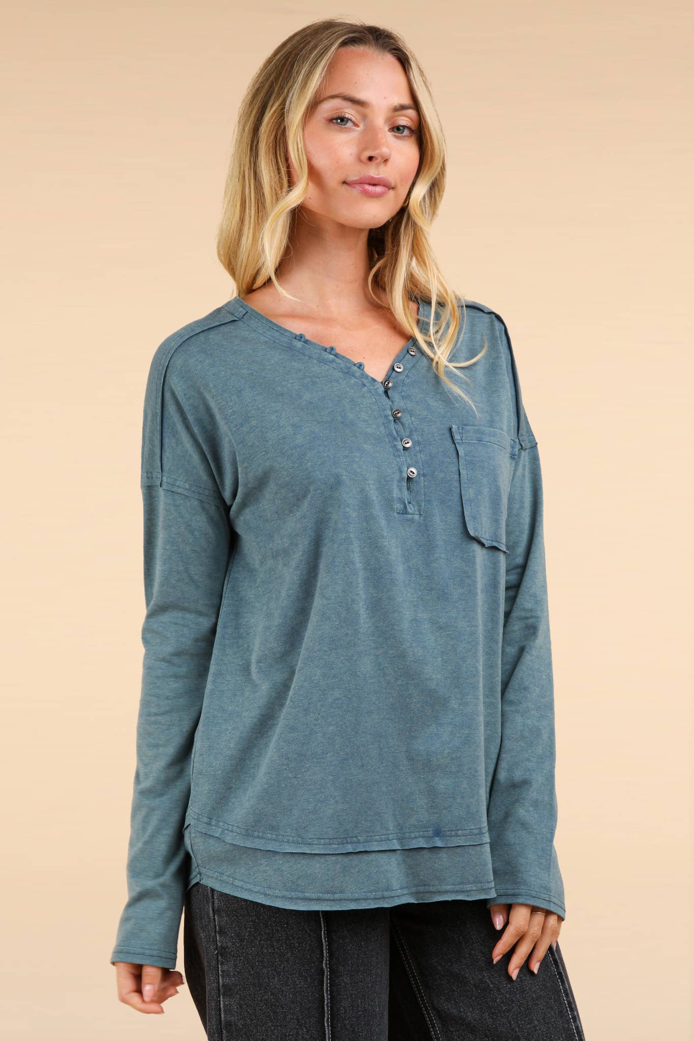 Mineral Washed Cotton Comfy Knit Top, Mauve