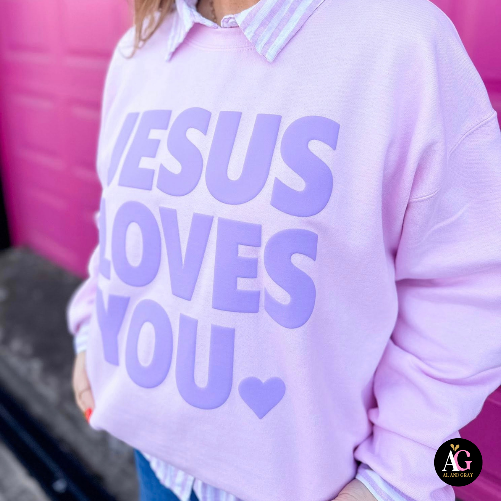 Jesus Loves You Puff Ink Pink Crew