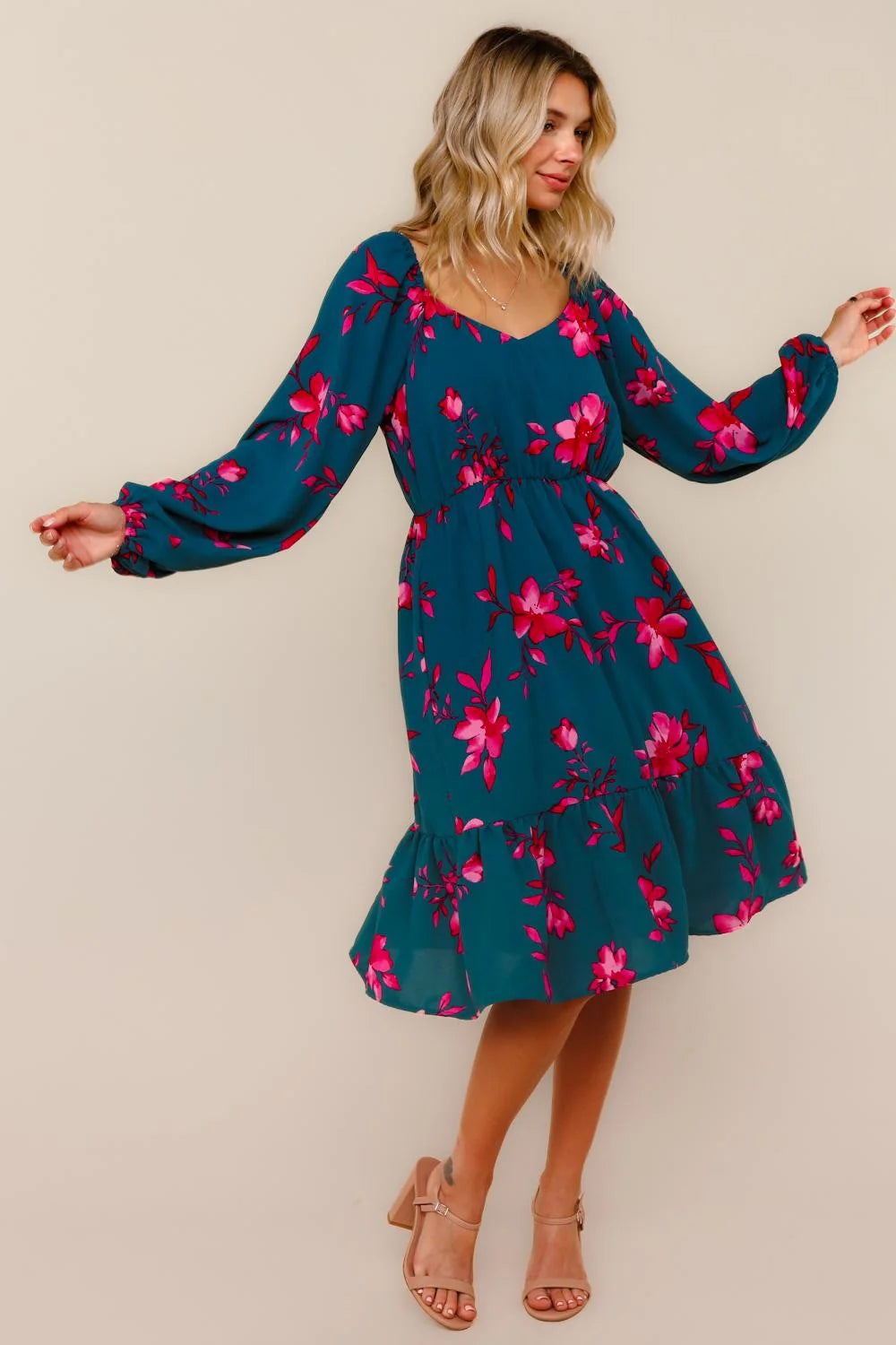 Empire Waist Midi Dress with Side Pockets