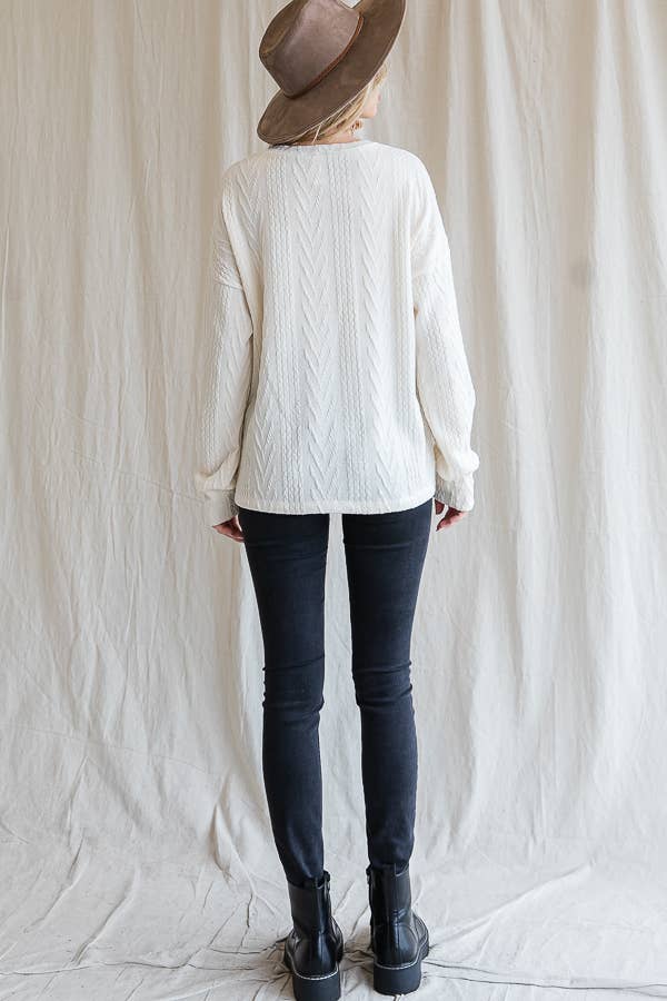 Cream Casual Drop Shoulder Cable Knit Top
