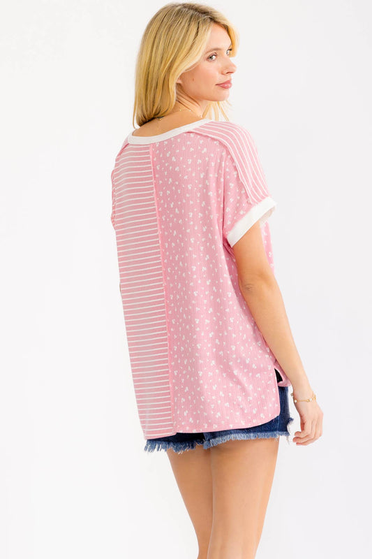 Plus Floral Mixed Print Henley Top