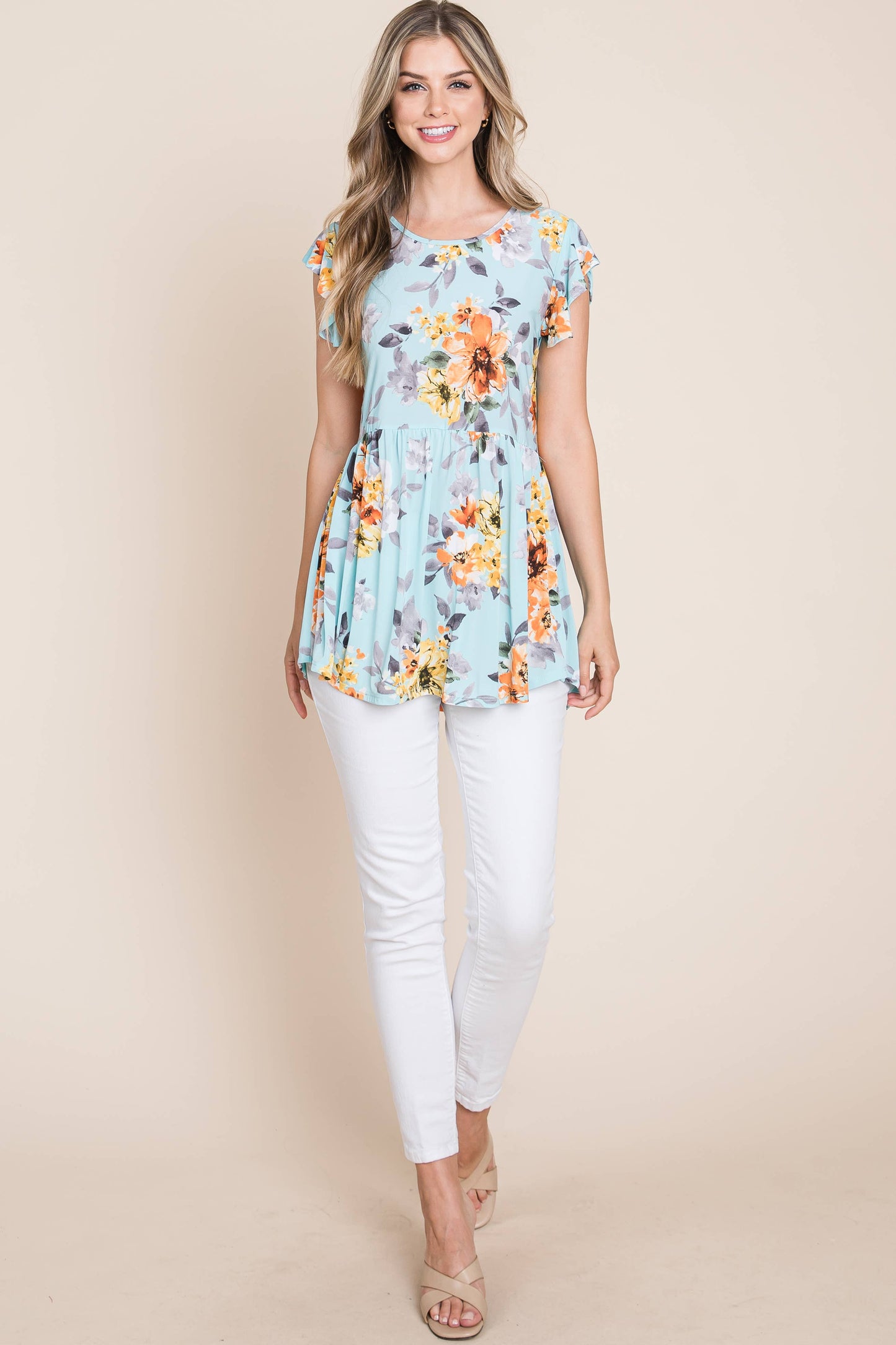 Bridget Blue Floral Print Peplum Tunic