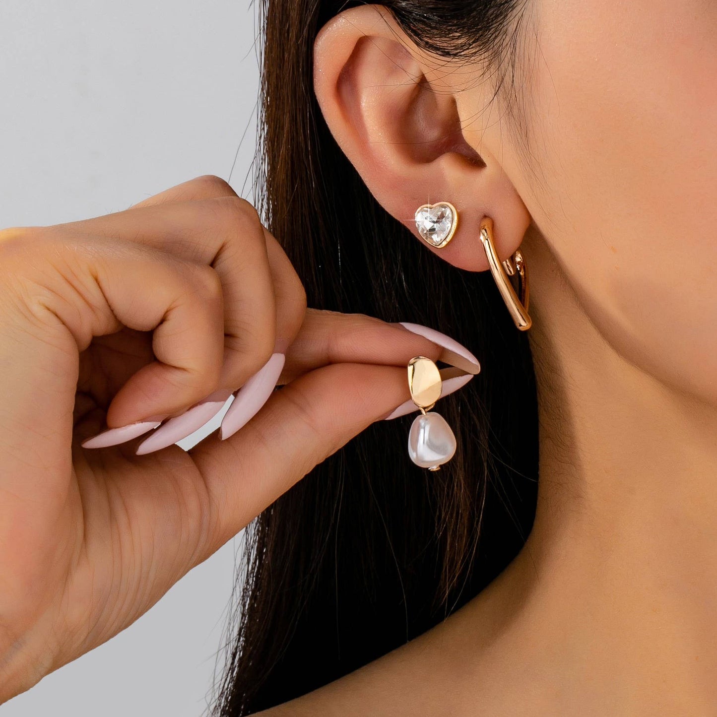 Trio Gold-Tone Pearl & Crystal Earring Set