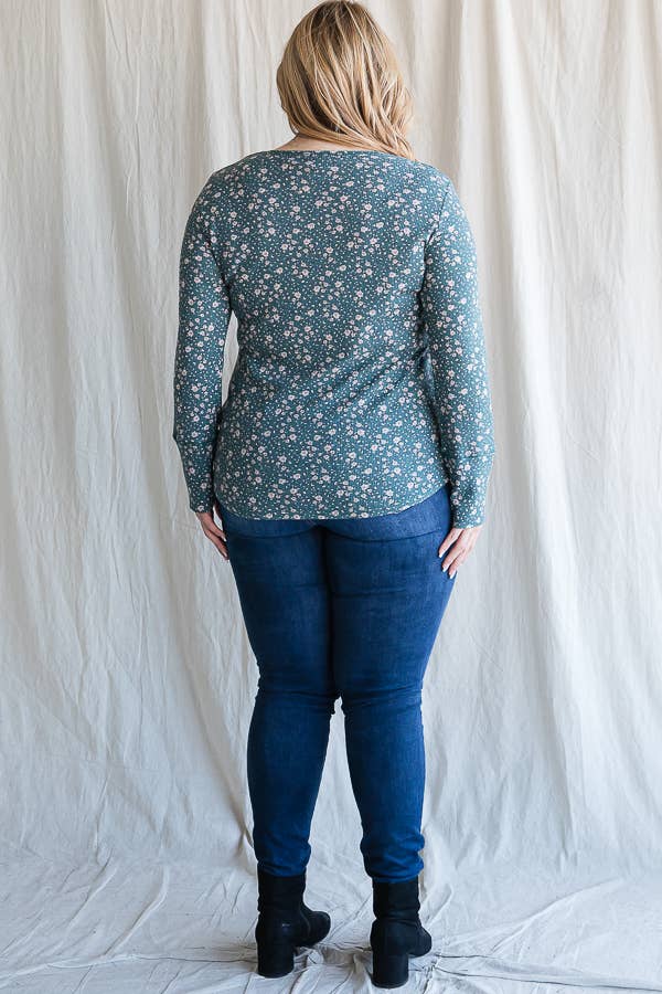 Hunter Green Floral Long Sleeve Top (PLUS)