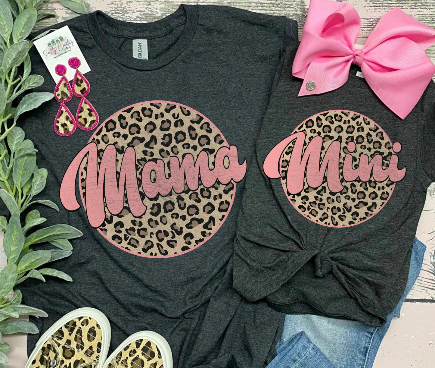 Mama Leopard and Pink Circle Dark Grey Tee