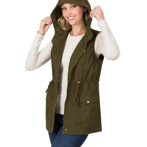 Drawstring Waist Military Hoodie Vest (PLUS)