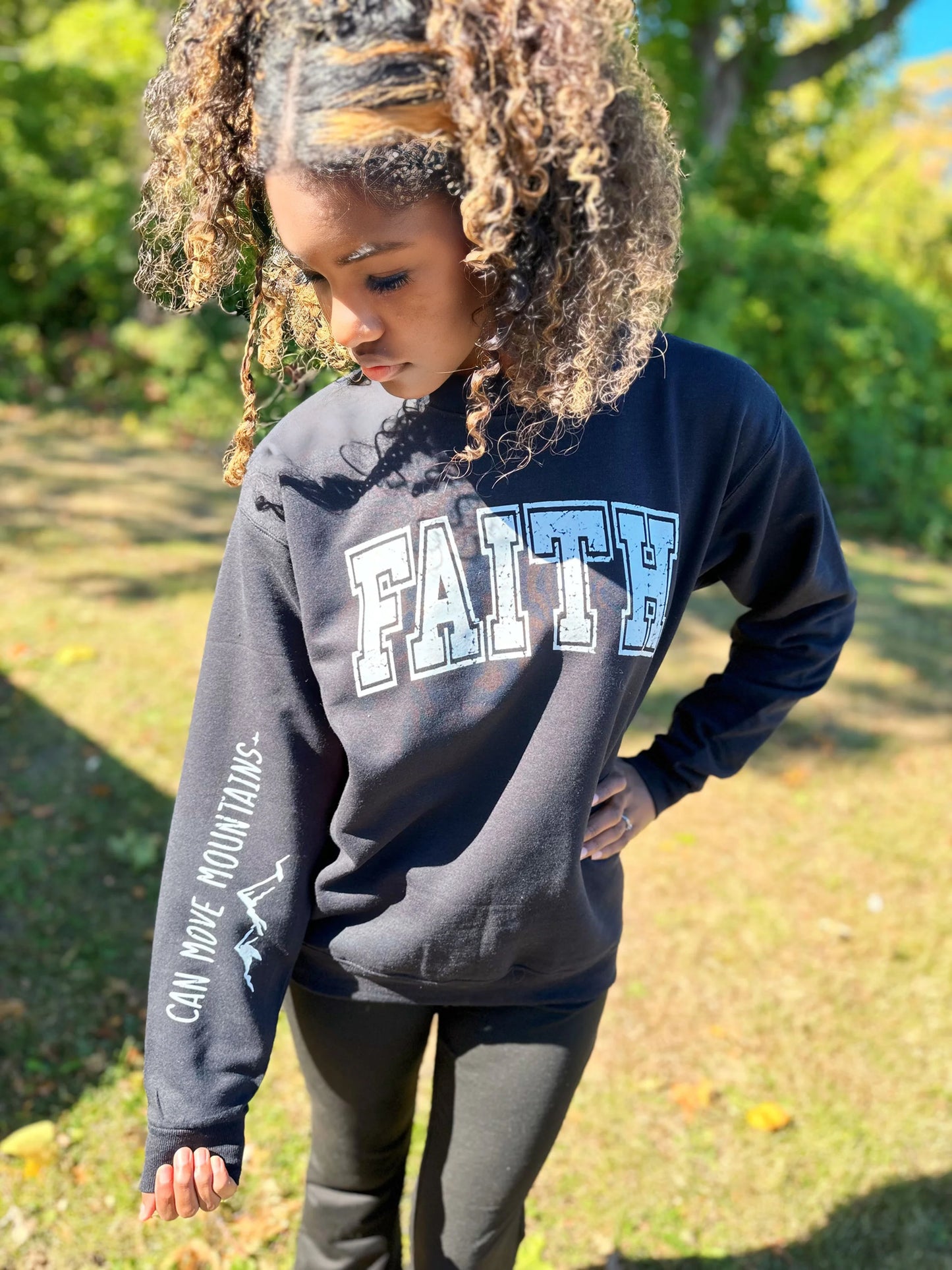 Faith Can Move Mountains (Sleeve Print) Crewneck