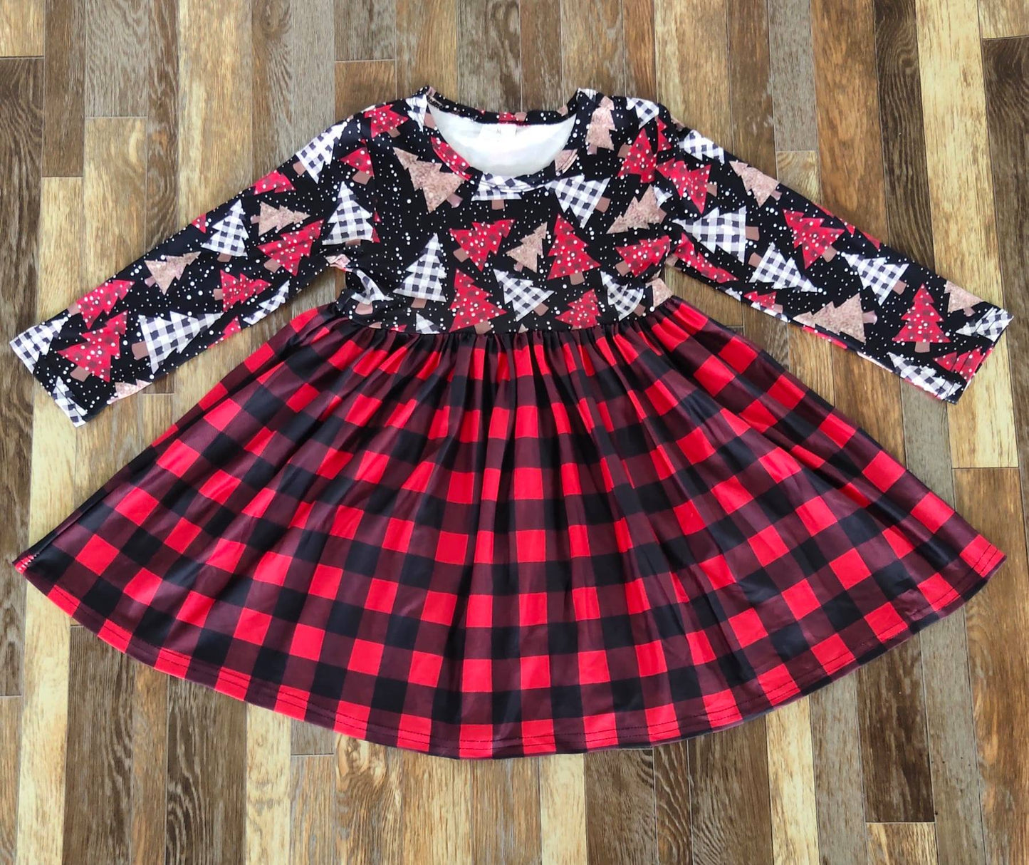 Buffalo Plaid Trees Twirly Dress