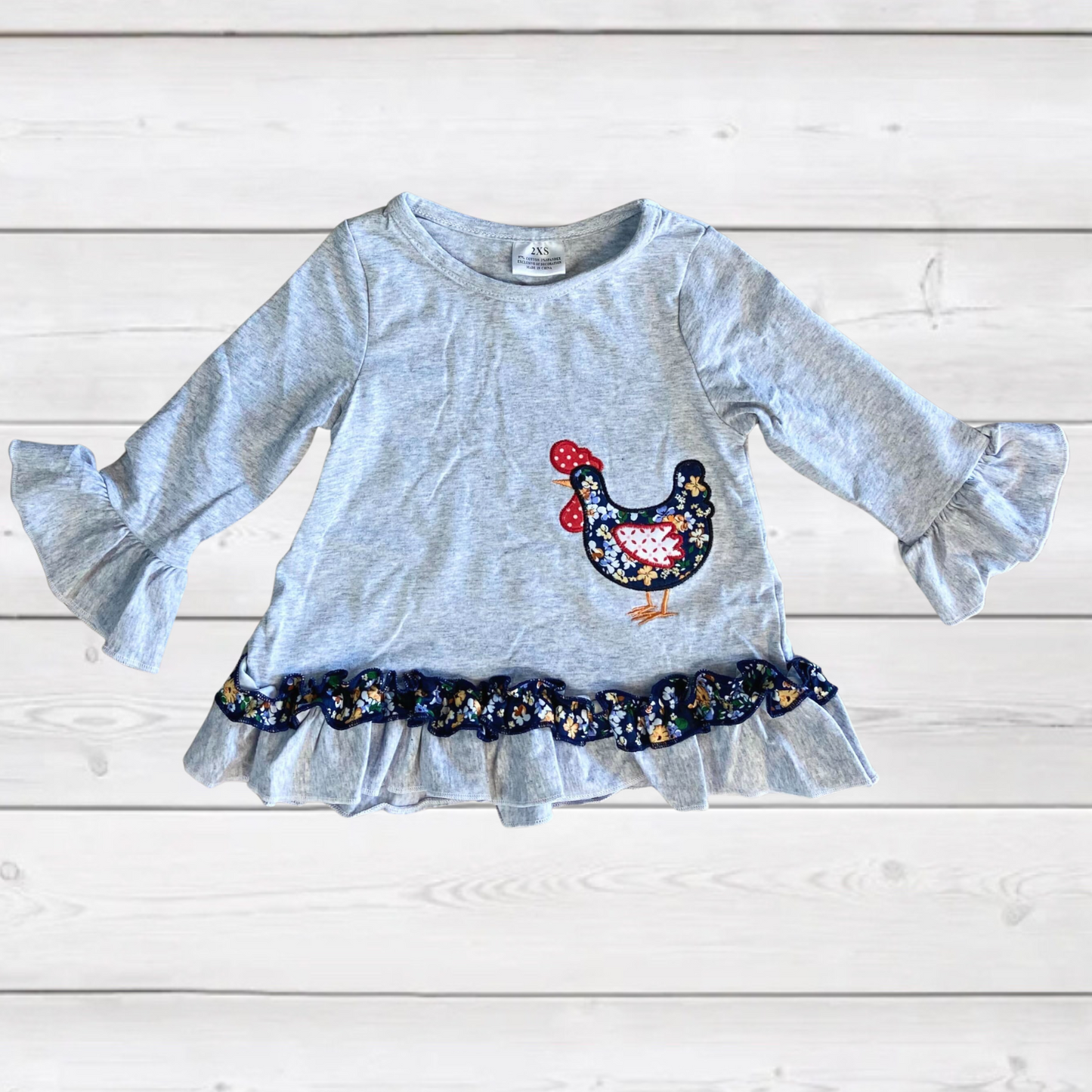 Gray & Navy Floral Applique Chicken Outfit