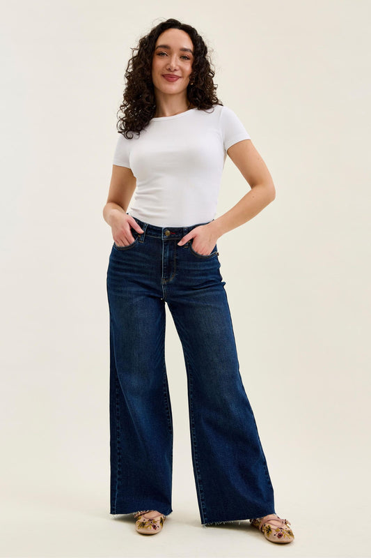 Judy Blue Petite High Waist Wide Leg Adjustable Tab Denim