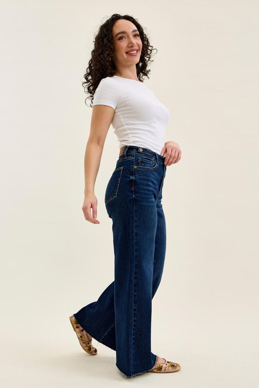 Judy Blue Petite High Waist Wide Leg Adjustable Tab Denim