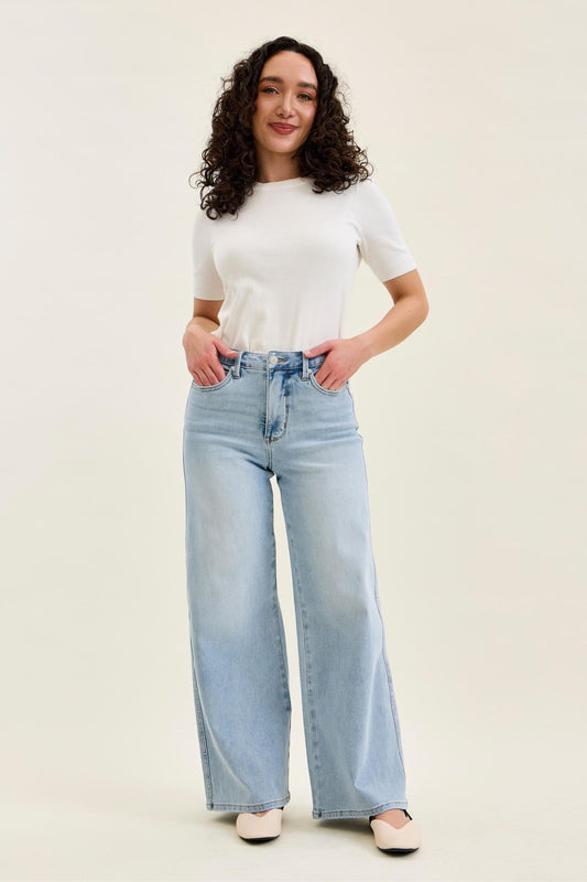 Judy Blue Petite High Waist Tummy Control Retro Wide Leg Denim