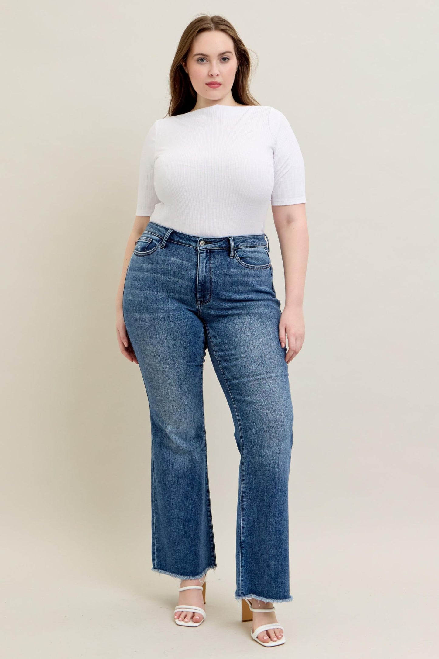 Judy Blue Mid-Rise Flare with Fray Hem (Plus)