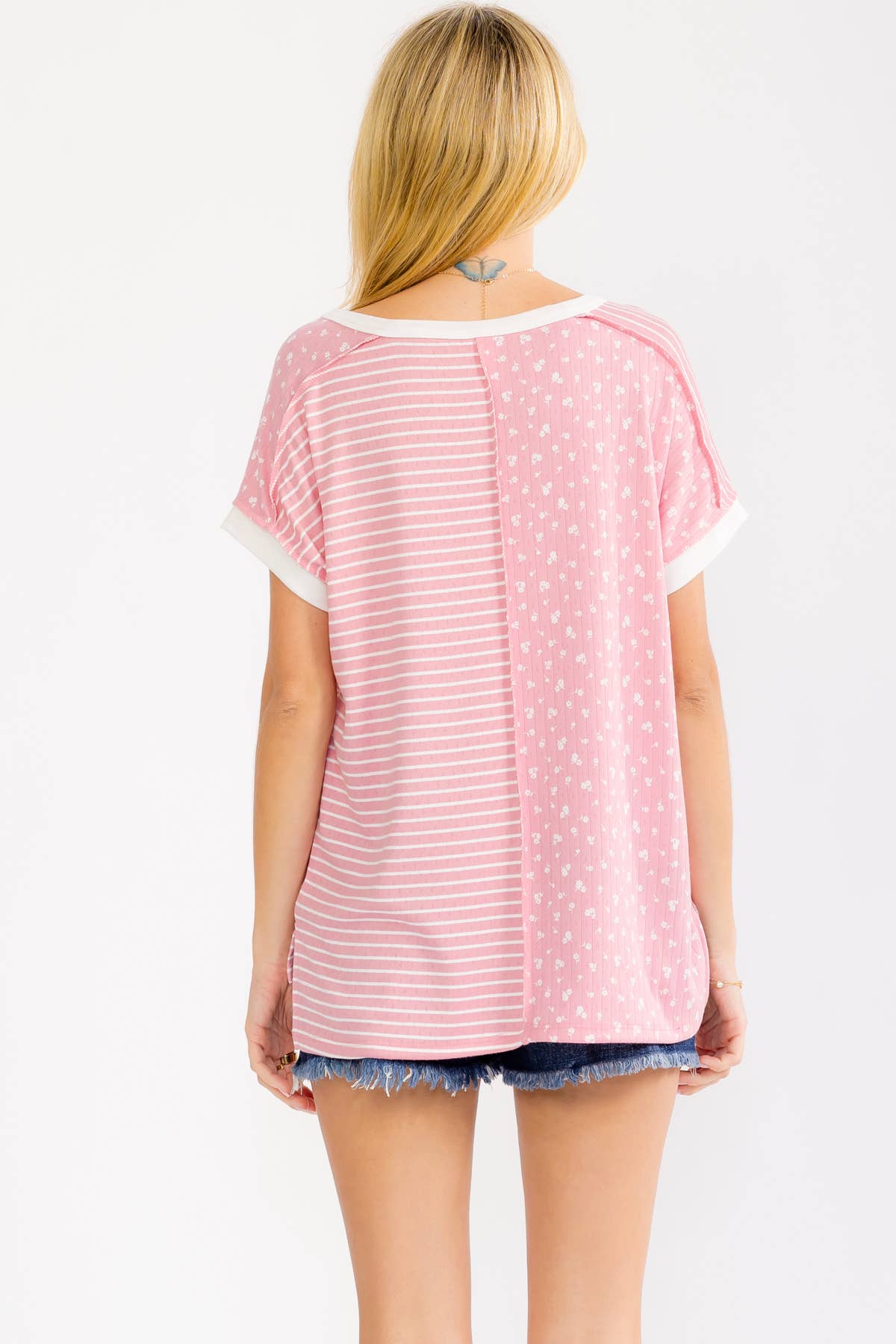 Plus Floral Mixed Print Henley Top