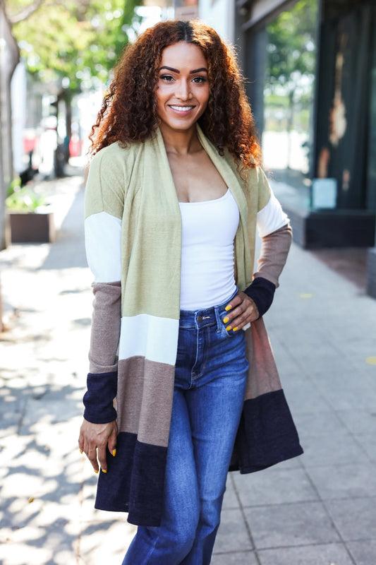 Taupe Color Block Hacci Cardigan