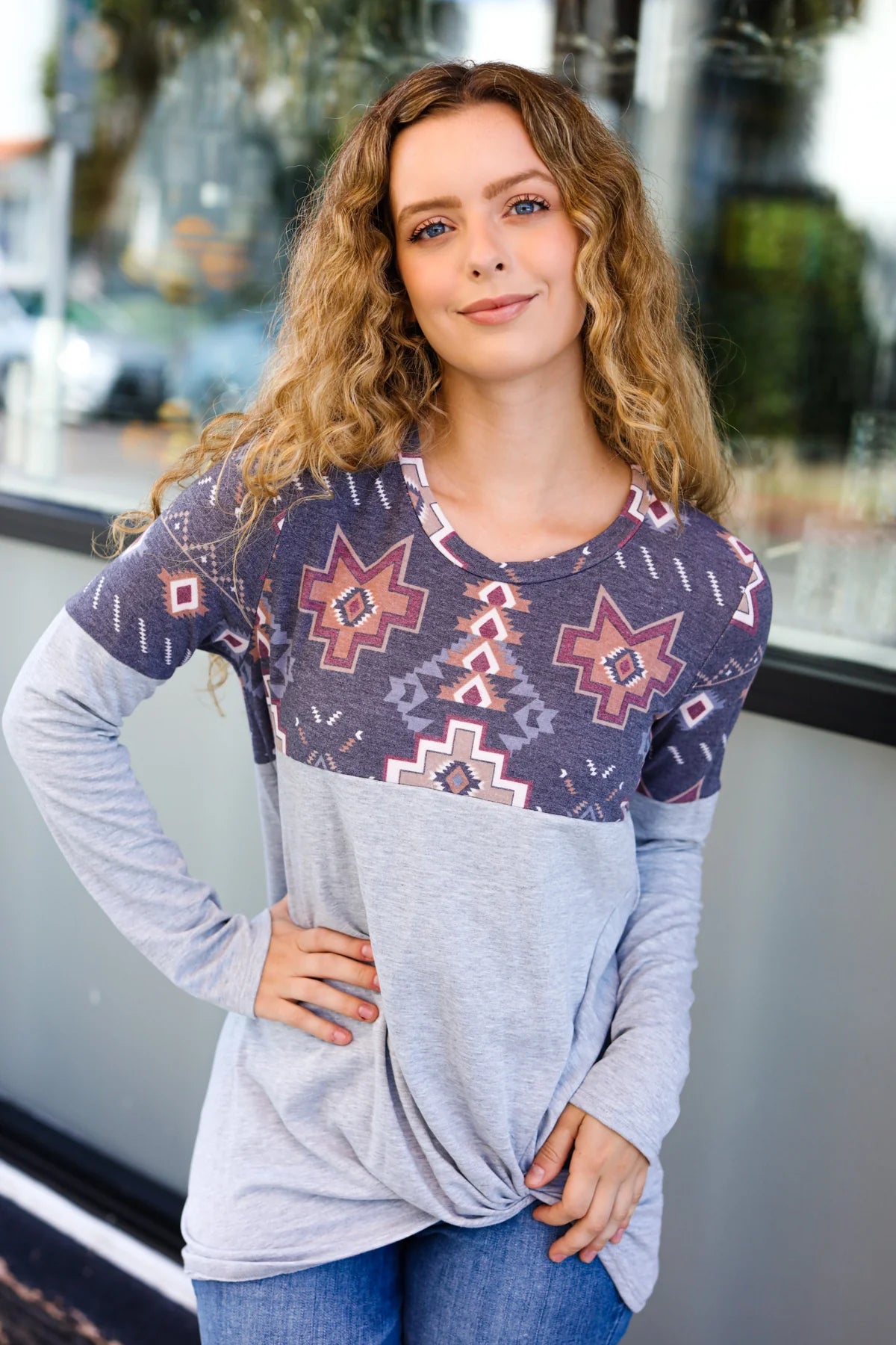 Tribal Front Knot Long-Sleeve Top