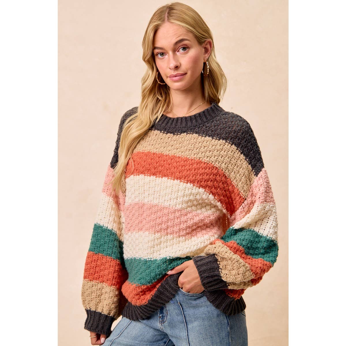 Stripes Colorblock Chunky Sweater Pullover