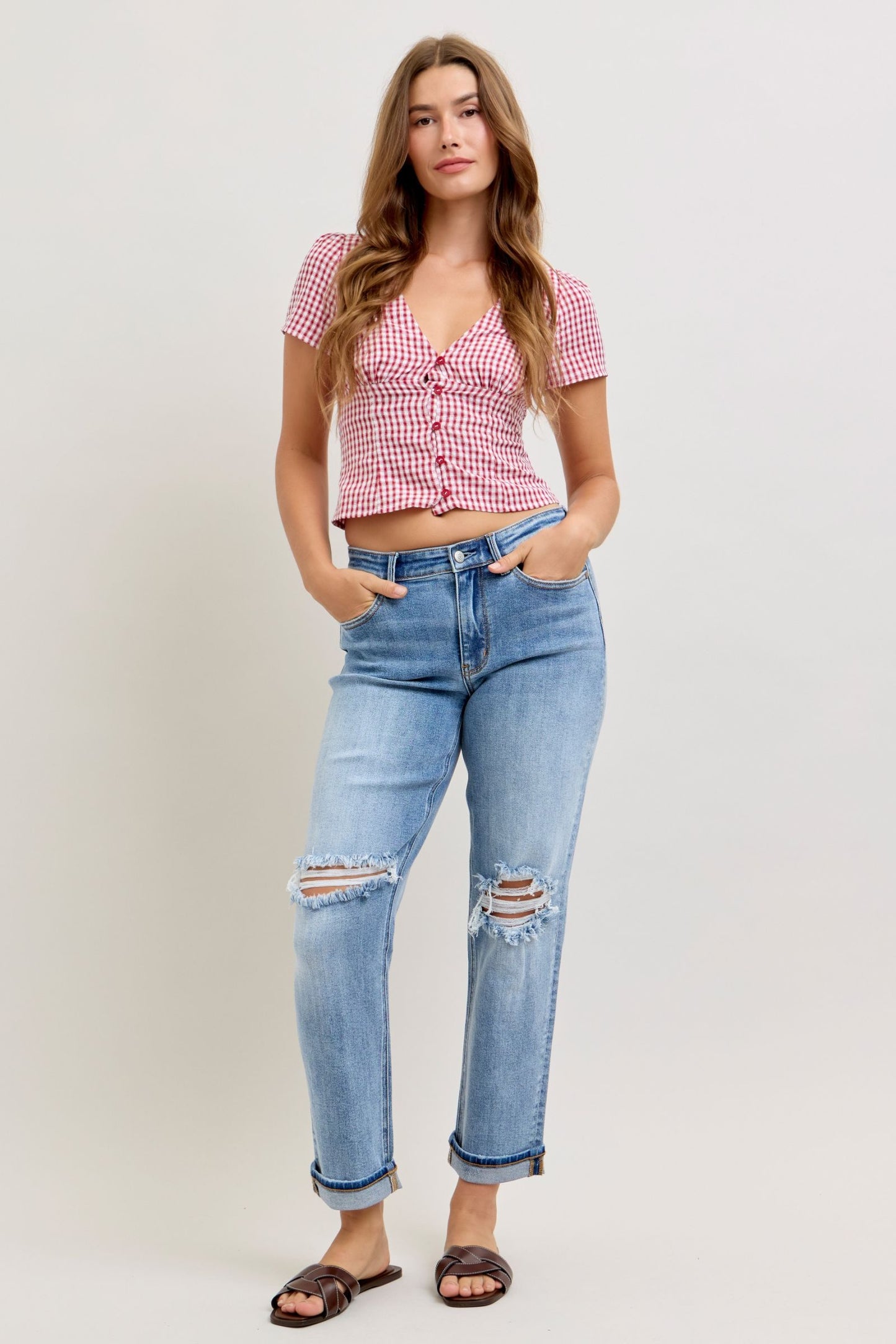 Judy Blue Mid-Rise Cuffed Boyfriend Fit