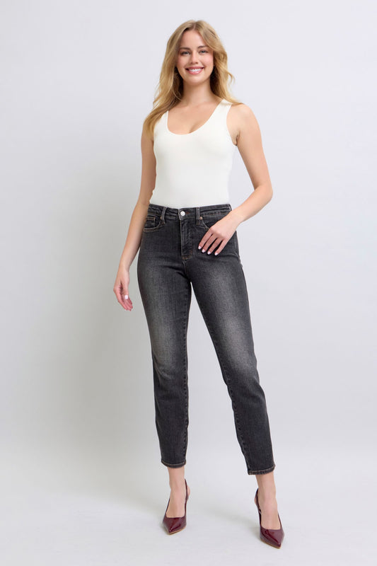 Judy Blue Mid-Rise Tummy Control Slim Cropped Denim