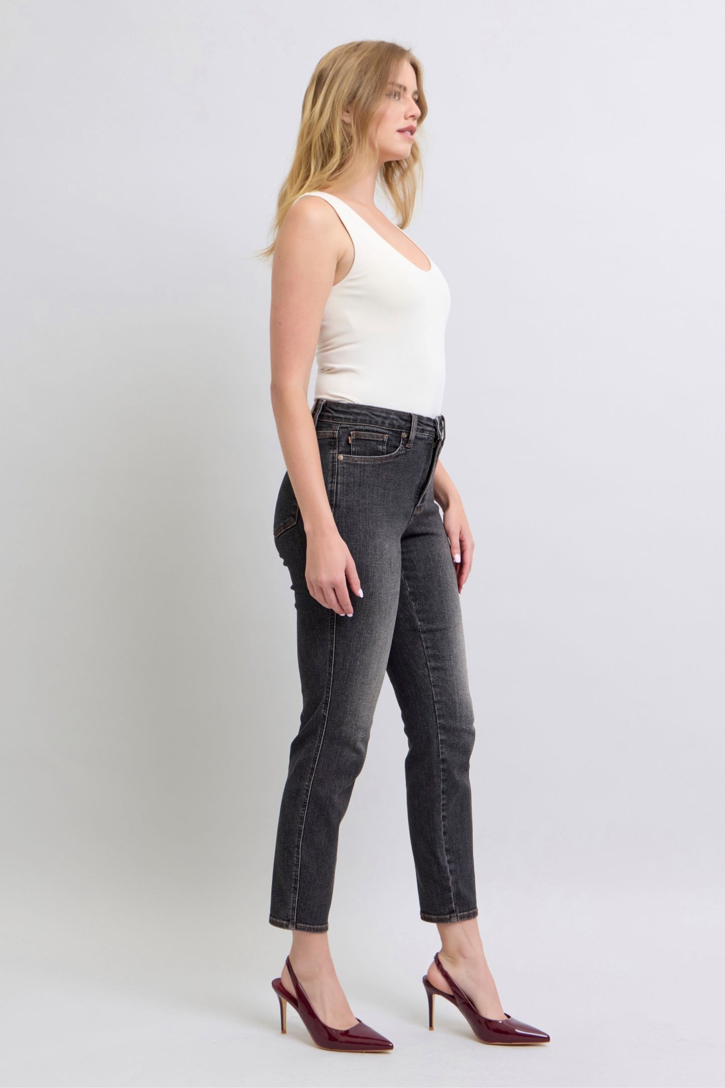 Judy Blue Mid-Rise Tummy Control Slim Cropped Denim