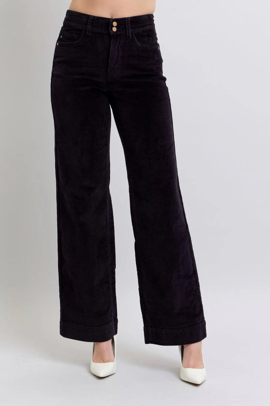 Judy Blue High Waist Corduroy Black Wide Leg Trousers