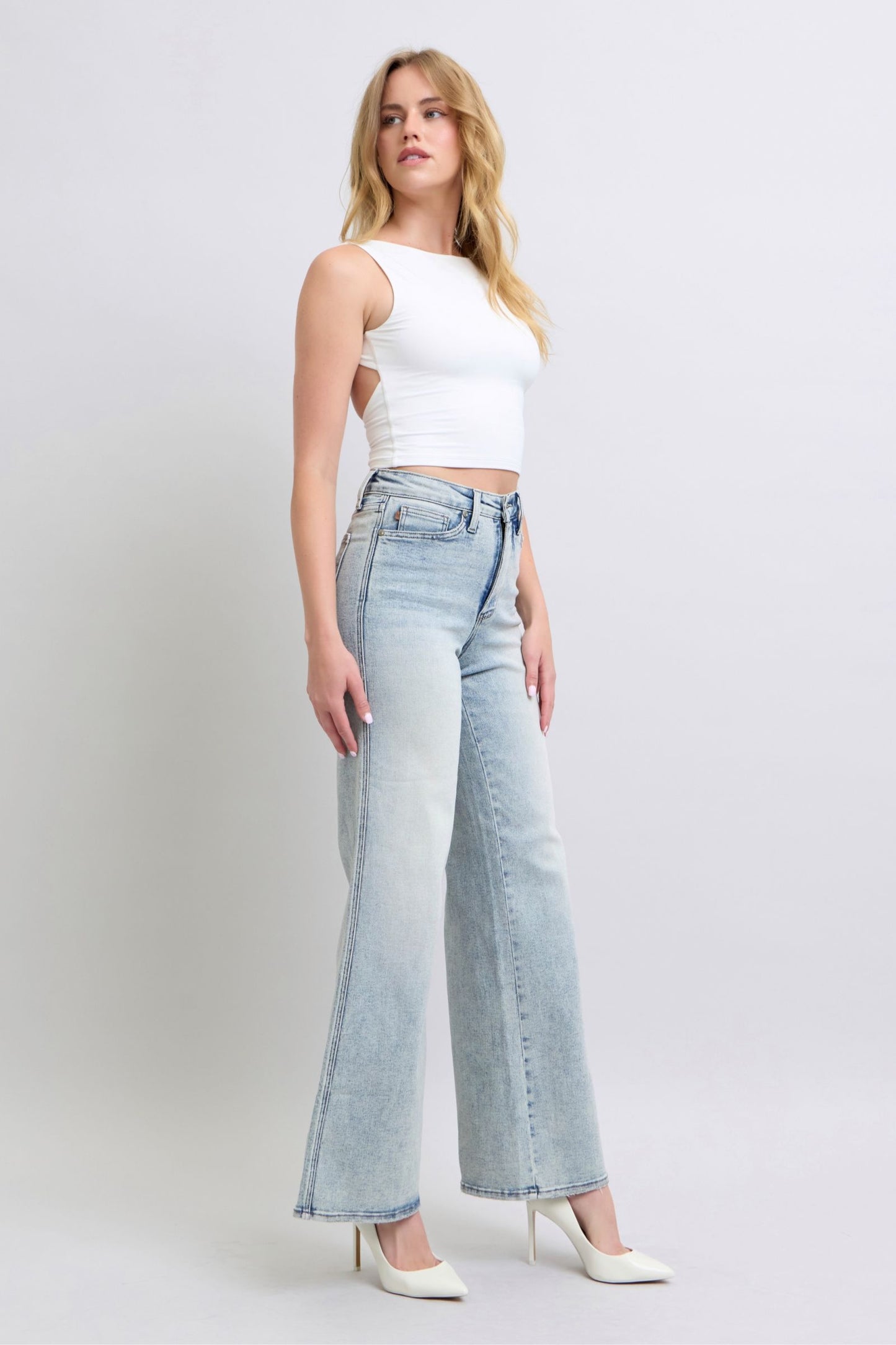 Judy Blue Vintage Wash Tummy Control Wide Leg